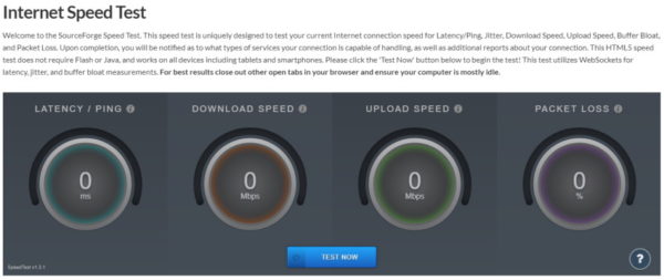 SourceForge Speed Testでネットの応答速度を確認